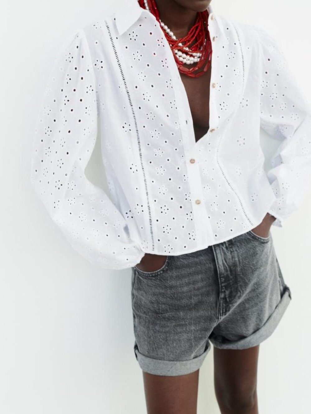 Zara Cutwork Eyelet Embroidered 100% cotton Shirt Button Down S